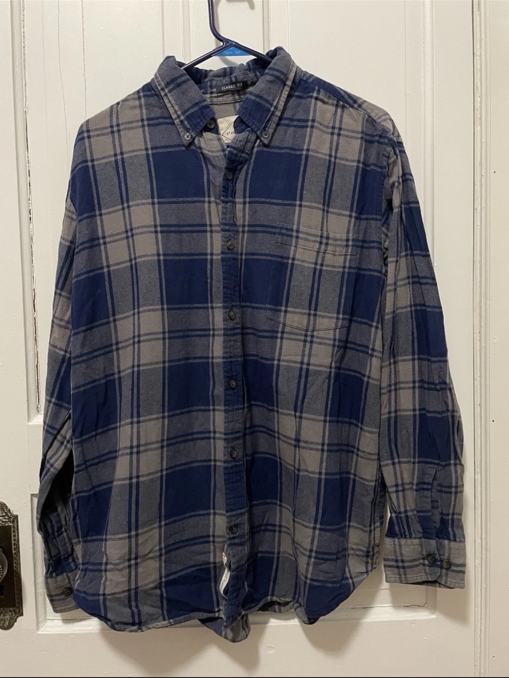St. John's Bay Men's Plaid Flannel Button Down Shirt Gray Size Large